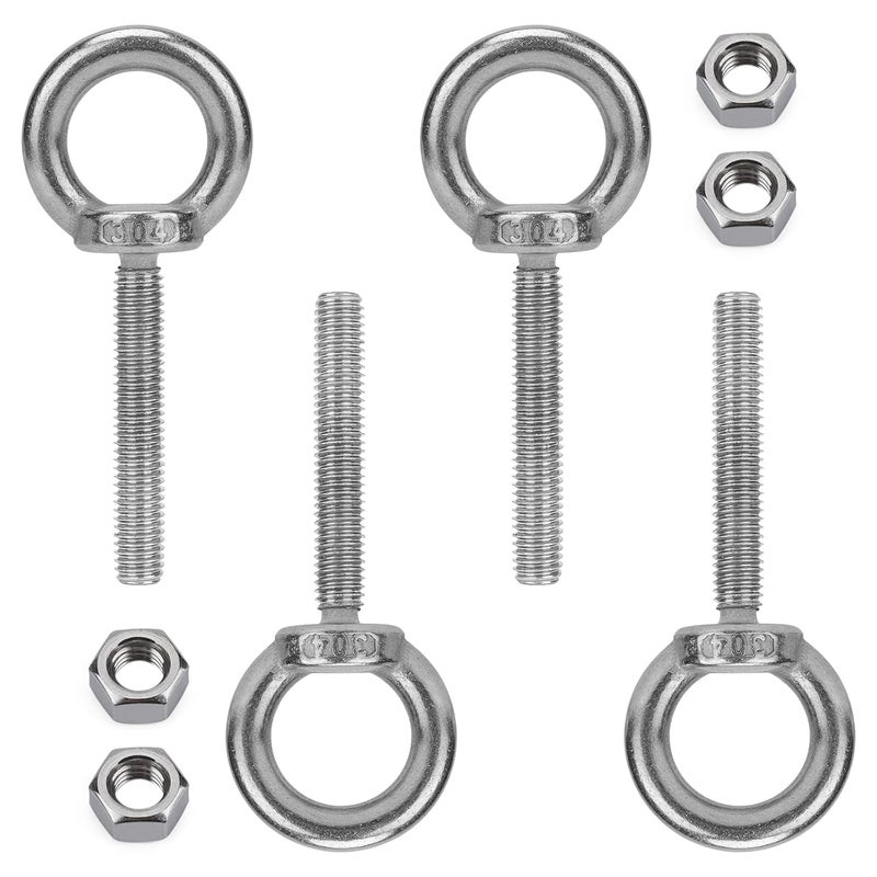 Vmuter 4 Pack M10 Stainless Steel Eye Bolts with Nuts 2" Thread Length - Eyebolts for DIY, Furniture, Swing, and Outdoor Use M10 x 50 - Image 1
